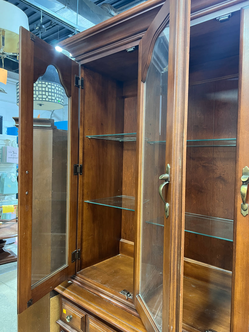 Traditional Wood China Cabinet & Hutch – Large 2-Piece Display Cabinet with Buffet Storage