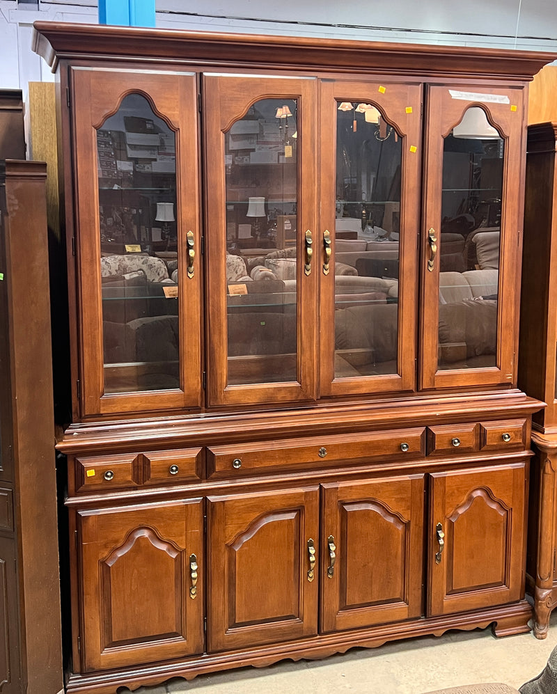 Traditional Wood China Cabinet & Hutch – Large 2-Piece Display Cabinet with Buffet Storage