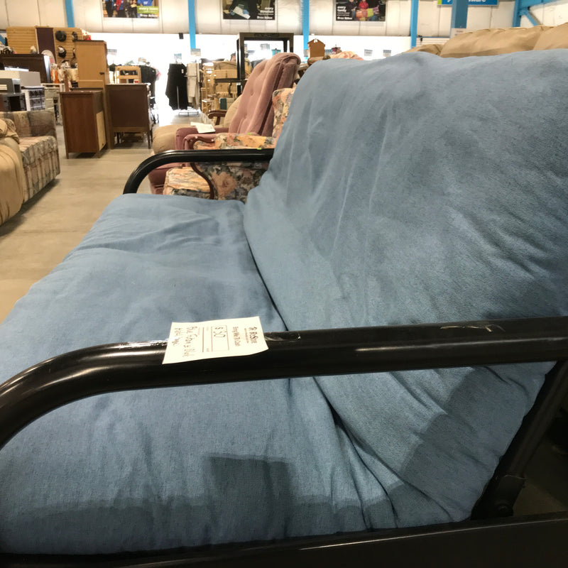 Blue Futon With Black Metal Base