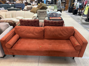 Rust Velvet Mid-Century Modern Sofa