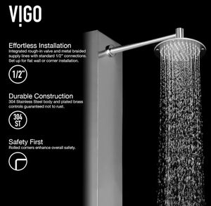 VIGO Dilana Jet High Pressure Shower Panel System with Round Fixed Rain Shower Head in Stainless Steel