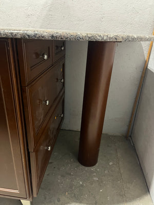 Brown Kitchen with Granite Countertops & Island