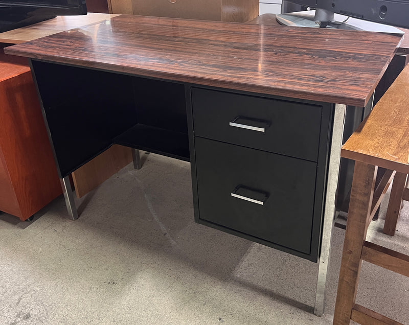 Mid-Century Modern Chrome Wood Desk with Matte Black Cabinet