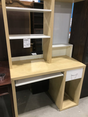 Beige & White Desk With Shelving, Drawers & White Board