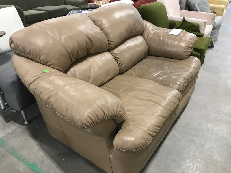 Beige Leather Love Seat Sofa