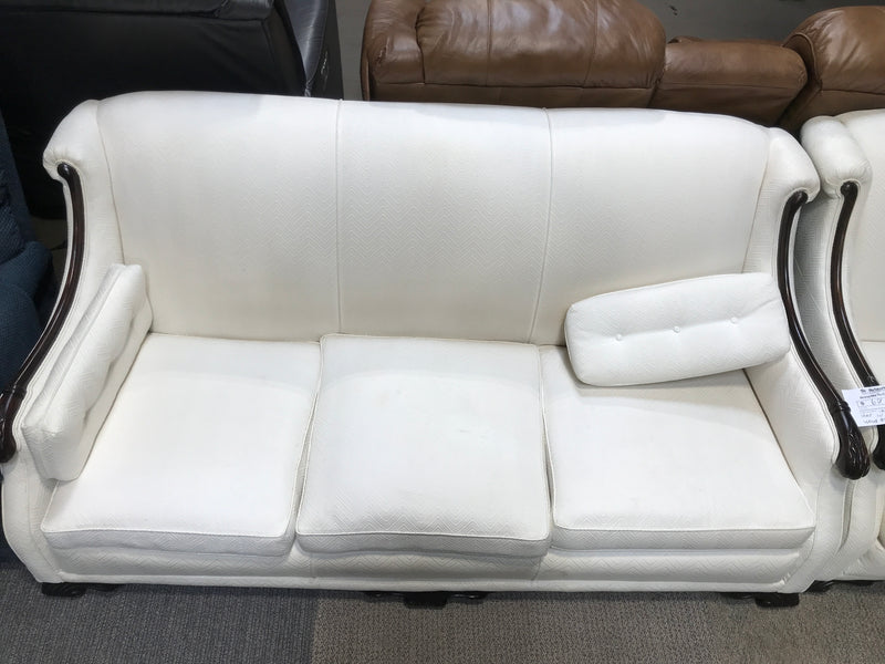 White Couch With Black Wood Accent