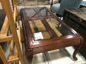 4 Glass Pane Wooden Coffee Table With Trim Design
