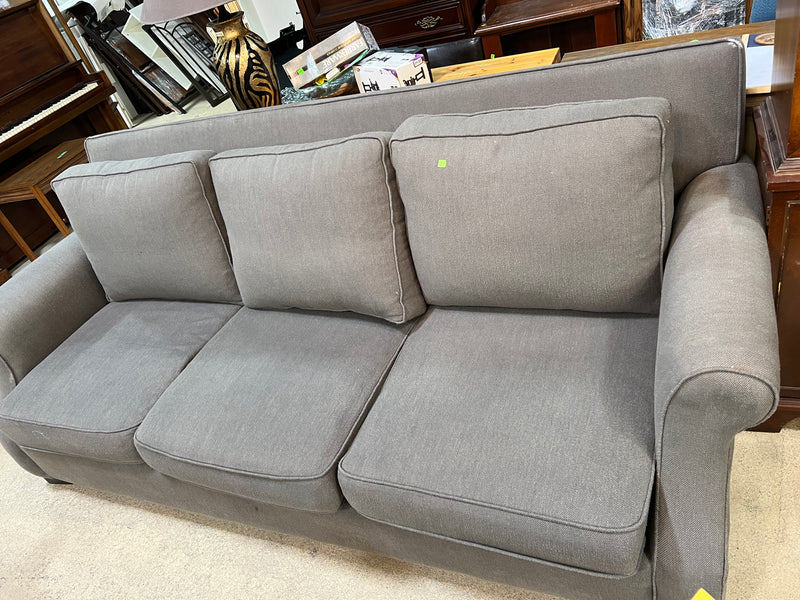 Classic Grey Fabric 3-Seater Sofa with Rolled Arms and Plush Cushions
