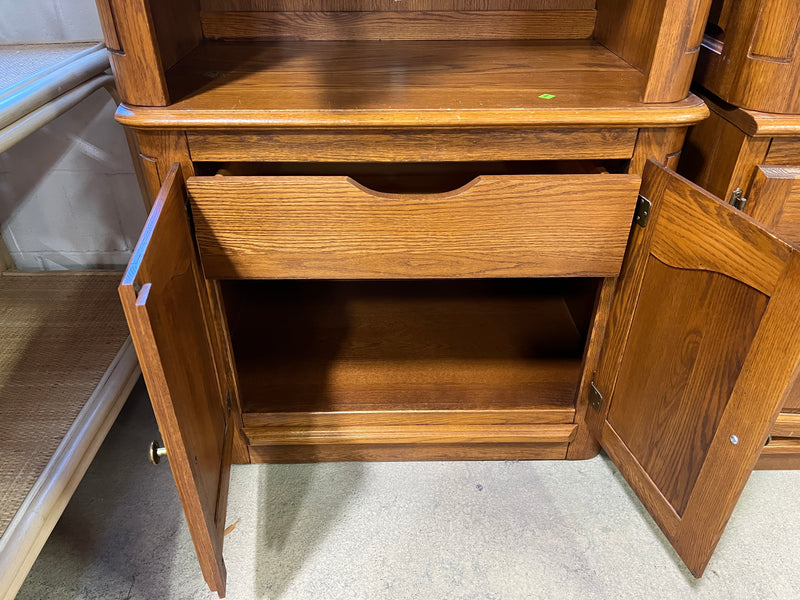Vintage Honey Oak Entertainment Center & Hutch