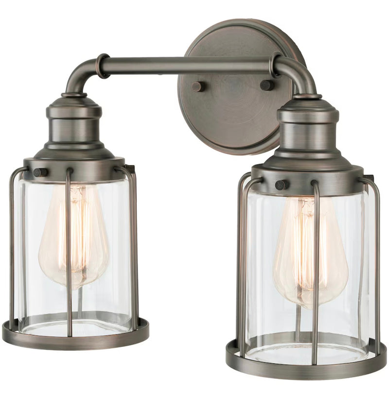 2-Light Satin Copper Bronze Modern Industrial Bathroom Vanity Light with Clear Glass Shades