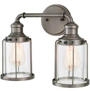2-Light Satin Copper Bronze Modern Industrial Bathroom Vanity Light with Clear Glass Shades