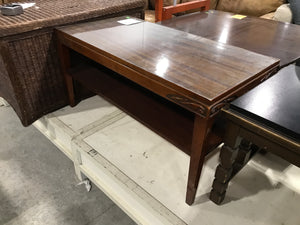 Vintage Wooden Coffee Table With Carved Detailed Frame & Glass Top