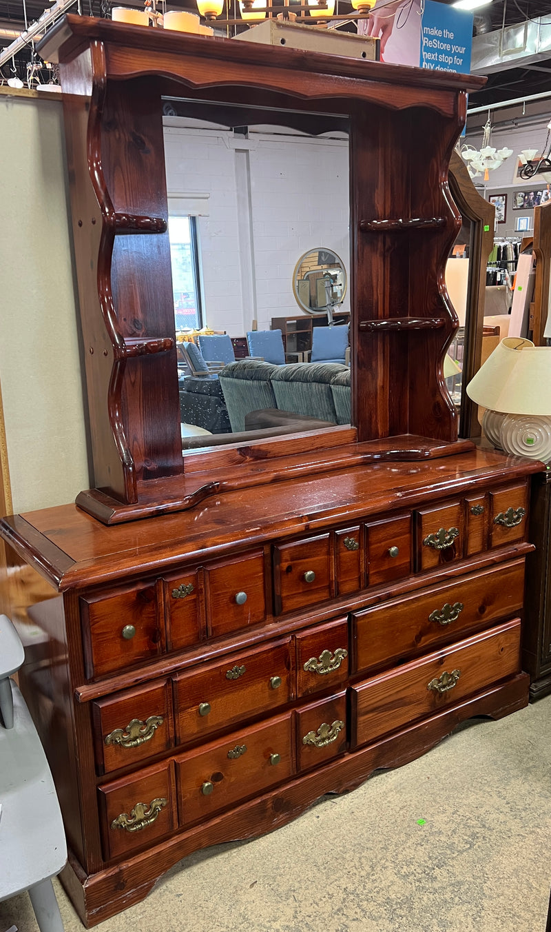 Vintage Colonial Style Triple Dresser with Mirror Hutch