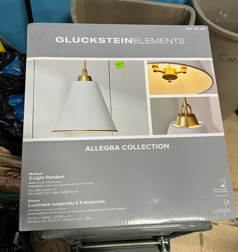 GlucksteinElements Allegra 3-Light Brass & White Medium Pendant Light
