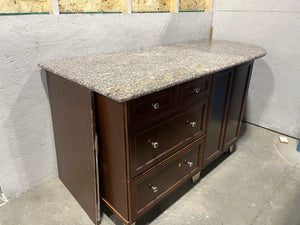 Brown Kitchen with Granite Countertops & Island