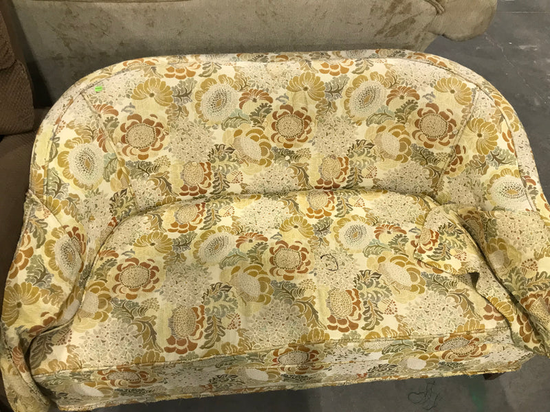 Yellow Patterned Love Sear With Wooden Legs