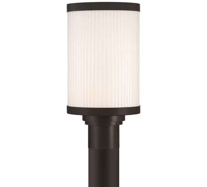 Massey 1-Light 15” H Integrated LED Outdoor Post Lantern Light Black Metal Finish with White Panel Glass