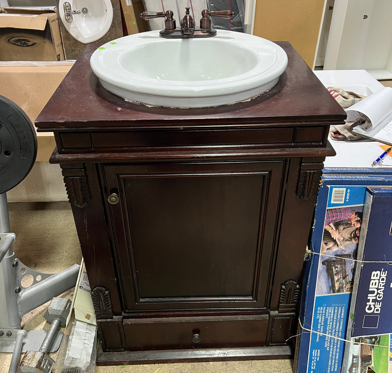 Traditional Dark Wood Single-Sink Bathroom Vanity with Ornate Bronze Faucet