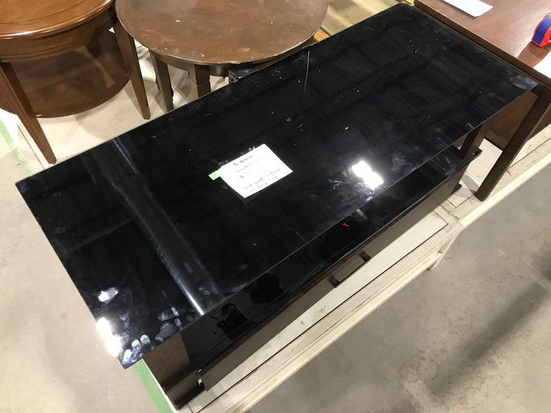 Dark Wooden Tv Stand With Black Glass Top