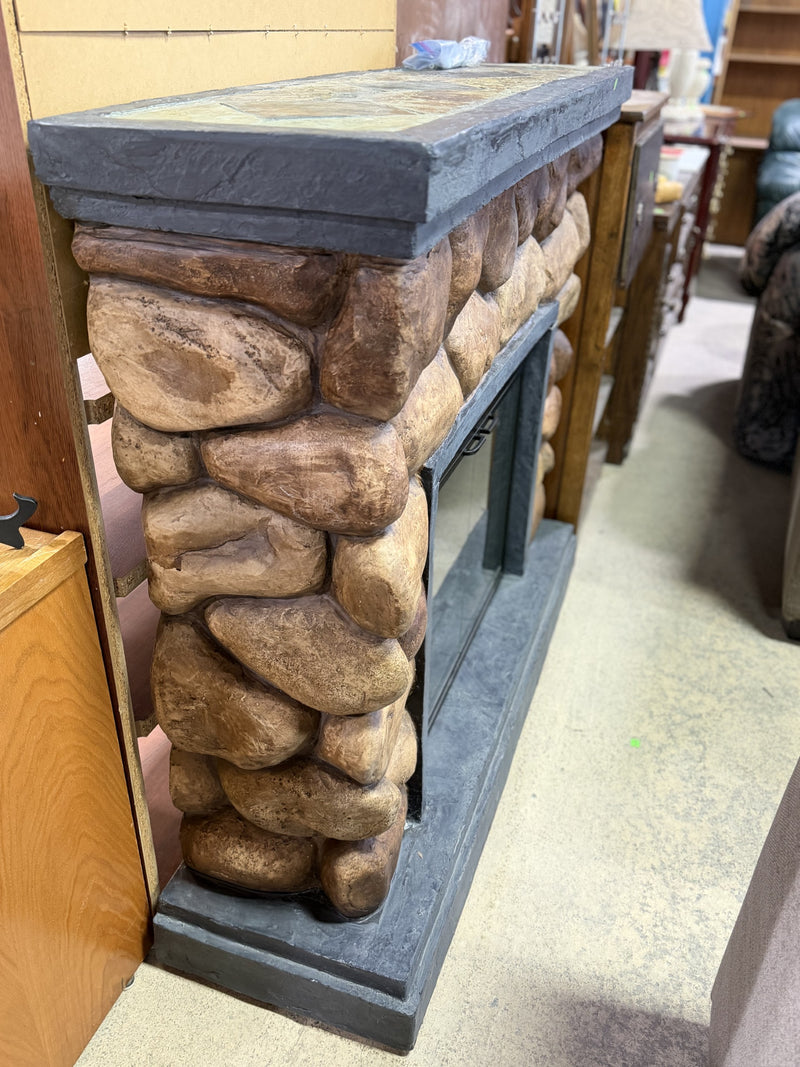 Rustic Stone Electric Fireplace Console