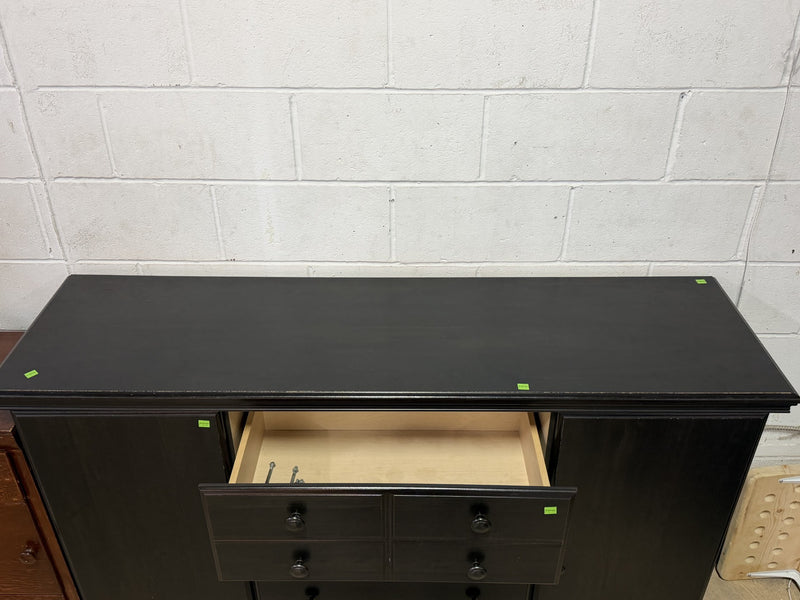 Dark Wood Storage Dresser with Cabinets & Drawers