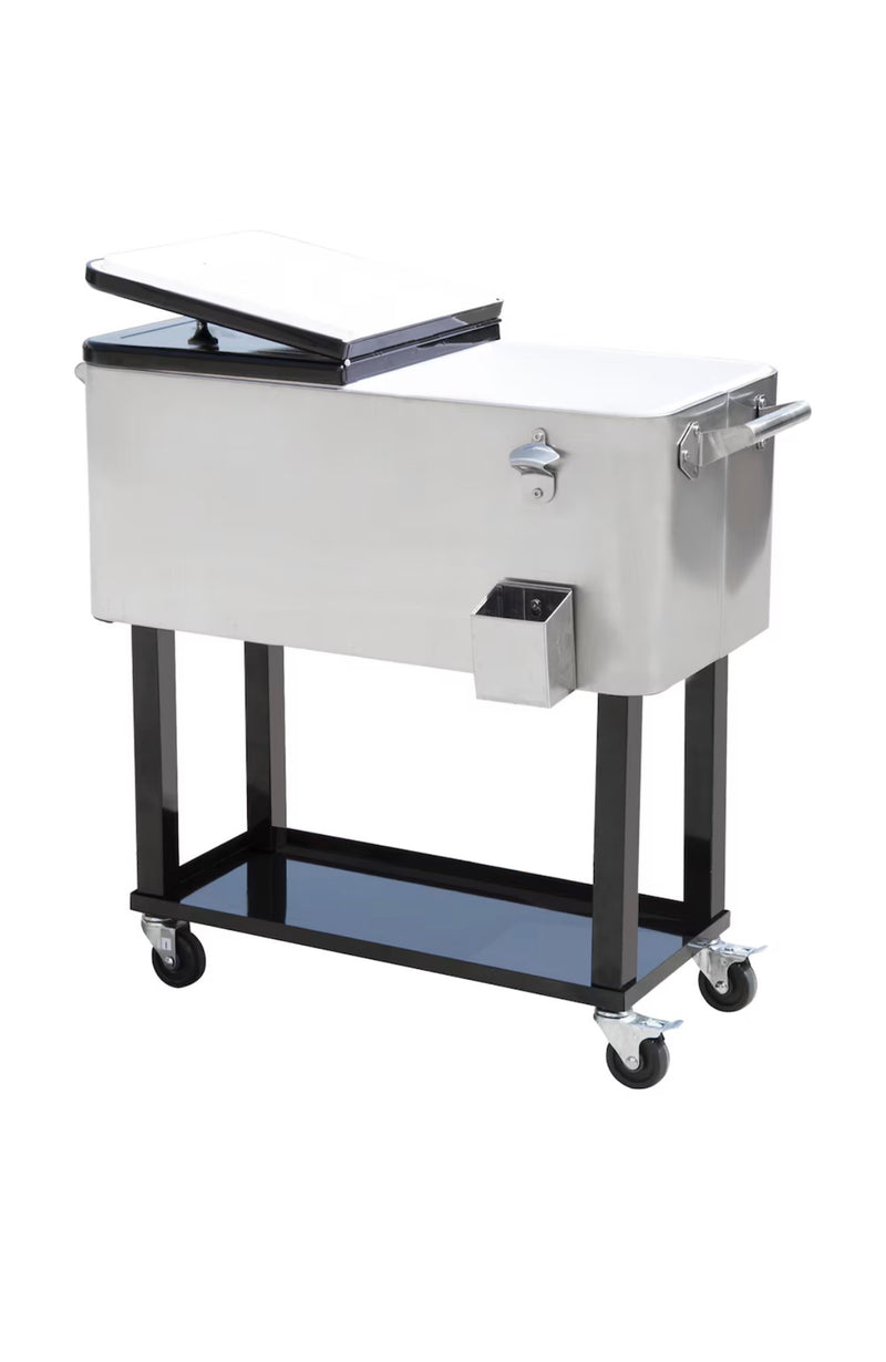Outsunny 80 Quart Rolling Cooler Cart with Bottle Opener
