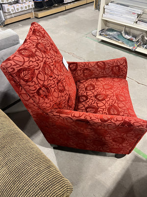 Bold Red Leaf-Patterned Accent Chair