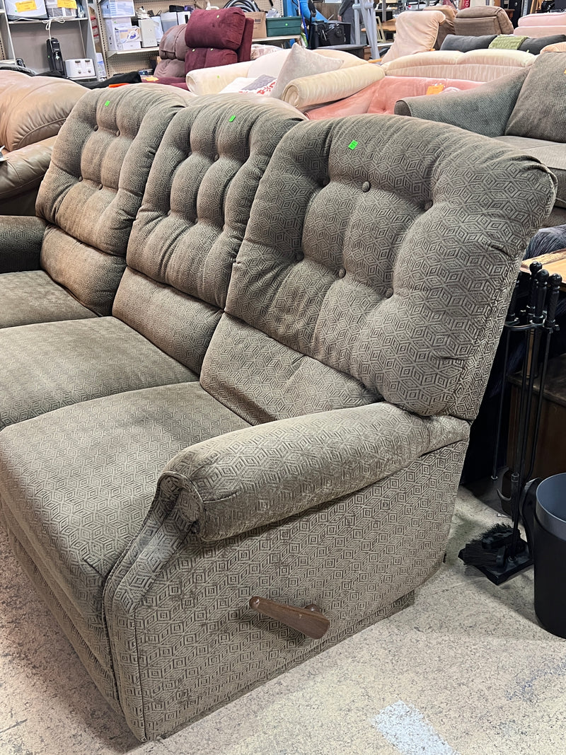 Vintage 3-Seater Manual Reclining Sofa – Textured Olive Geometric Upholstery
