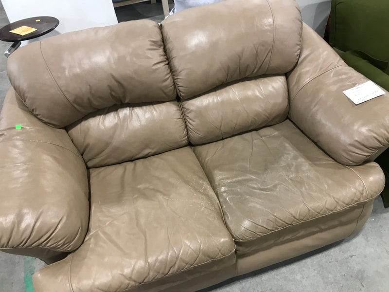 Beige Leather Love Seat Sofa