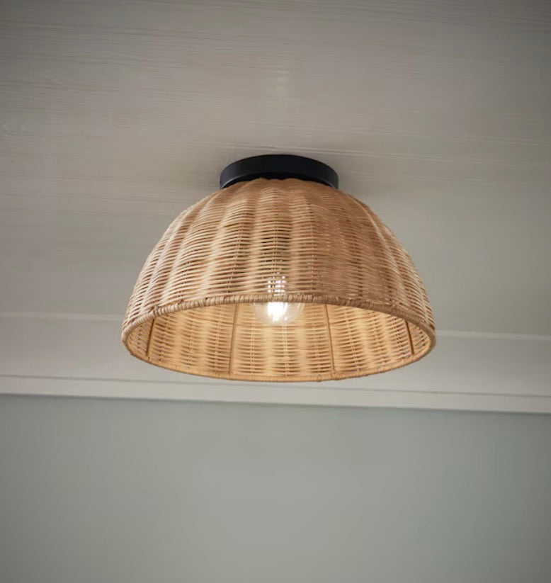 Highler 13.5” 1-light Matte Black Flush Mount with Natural Rattan Shade
