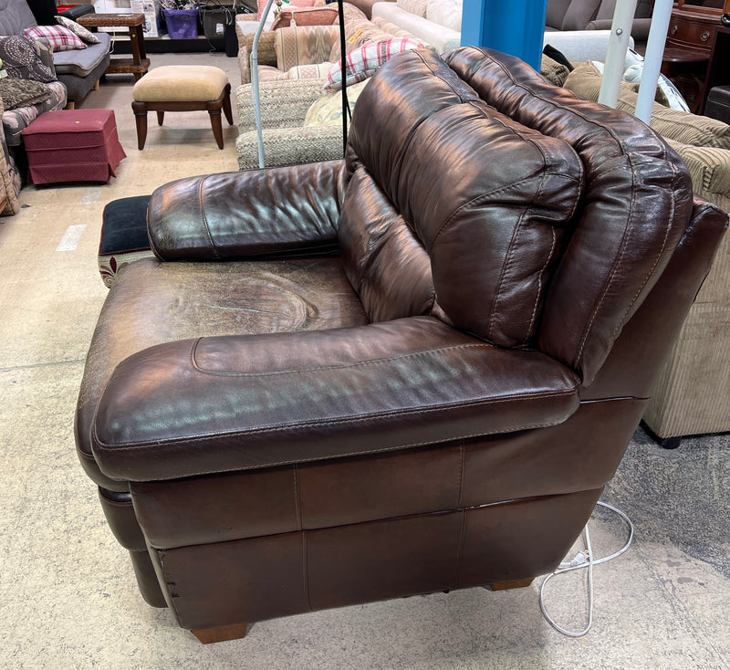 Oversized Dark Brown Leather Club Armchair with Plush Bustle-Back Cushions