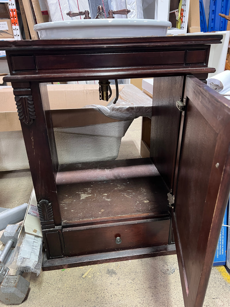 Traditional Dark Wood Single-Sink Bathroom Vanity with Ornate Bronze Faucet