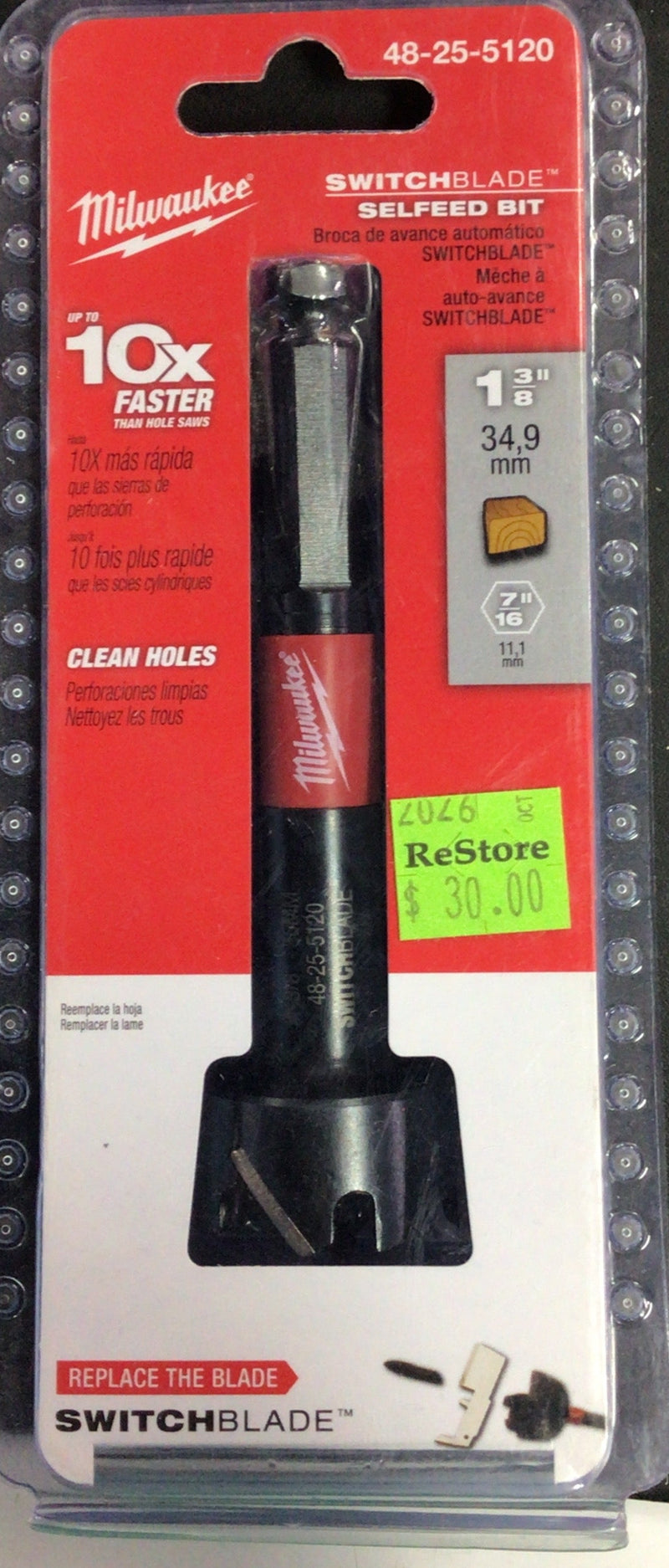 1-3/8-inch Switchblade Self Feed Bit