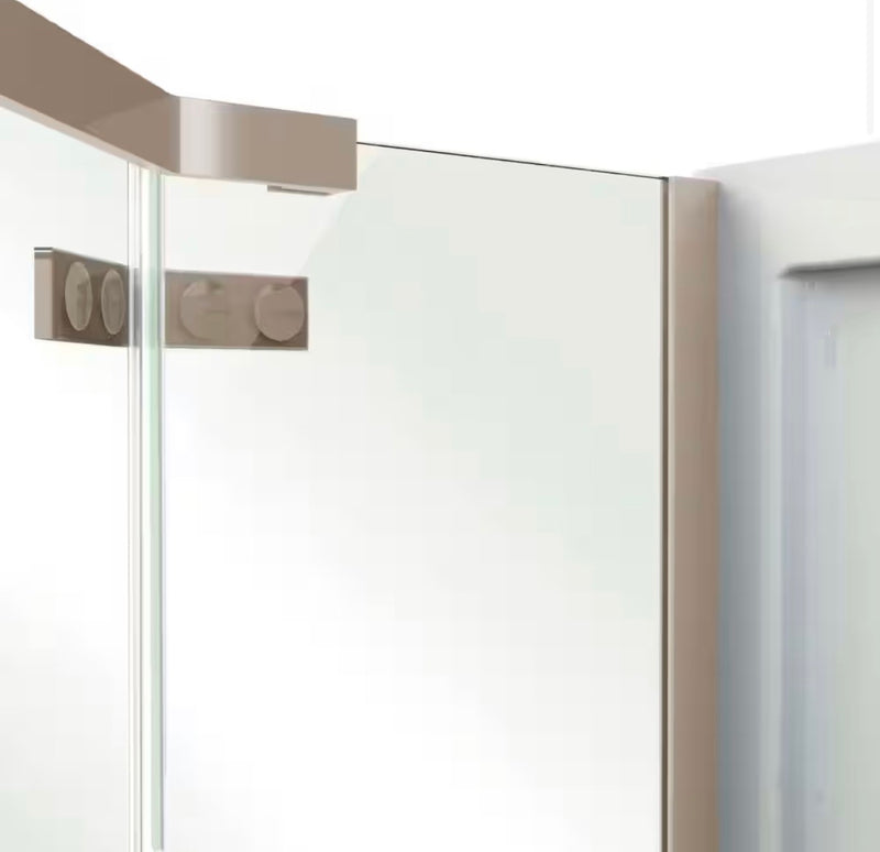 Davana 38” x 78.75” 3-in-1 Corner Shower Kit - Shower Stall Enclosure with Centre Drain Base, Wall, and Glass Shower Door in Brushed Nickel