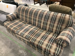 Green, Dark Red & Brown Plaid 3 Seater Couch