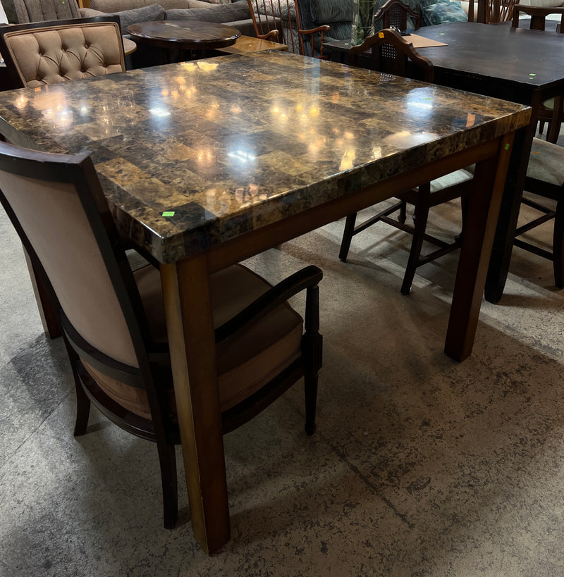 Square Faux-Stone Patchwork Dining Table with Solid Wood Frame