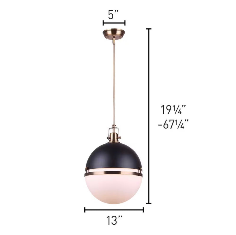 Nyla 1-Light Matte Black and Gold Pendant with Opal Glass
