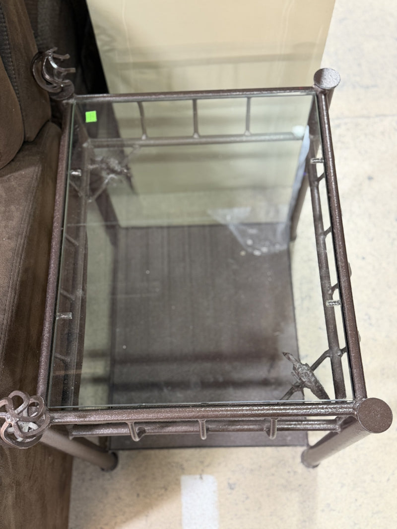 Rustic Metal & Glass End Table