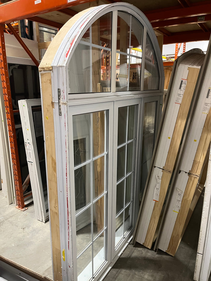 Elegant Arched Double Window with Grid — White Vinyl Frame