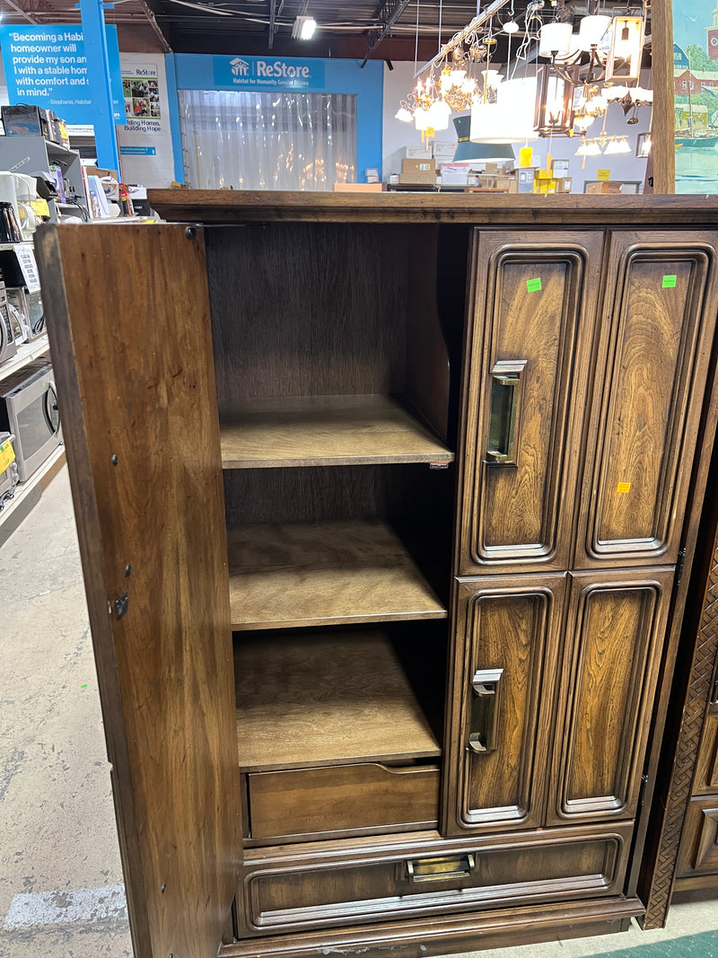 Wood Armoire Cabinet with Brass Hardware