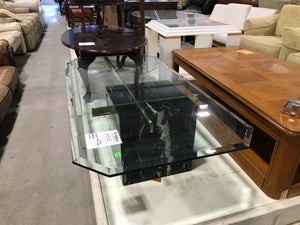 Artedi Black Marble Cube Base With Glass Top Coffee Table