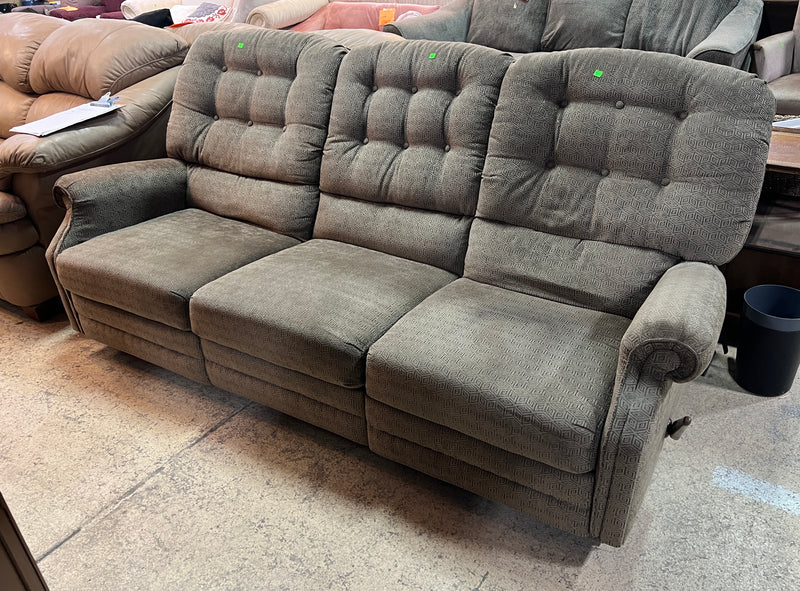 Vintage 3-Seater Manual Reclining Sofa – Textured Olive Geometric Upholstery