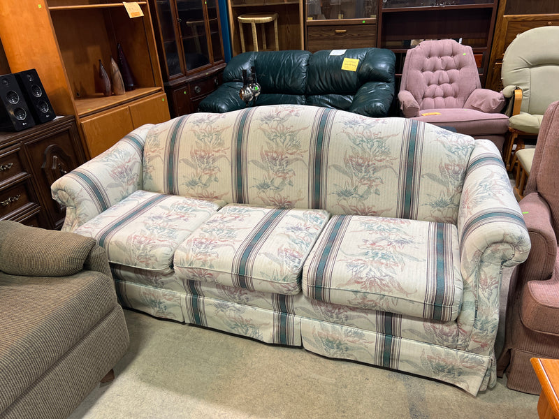 Vintage Traditional 3-Seater Sofa – Floral & Striped Upholstery