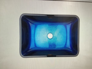 Tempered Glass Vessel Bathroom Sink with Pop-Up Drain & Mounting Ring