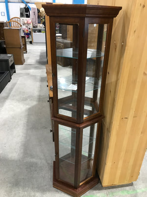 Wooden Framed Curio Corner Cabinet With Lighting & Glass shelving