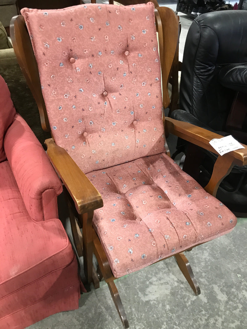 Wooden Framed Rocking Chair With Pink Floral Cushioning