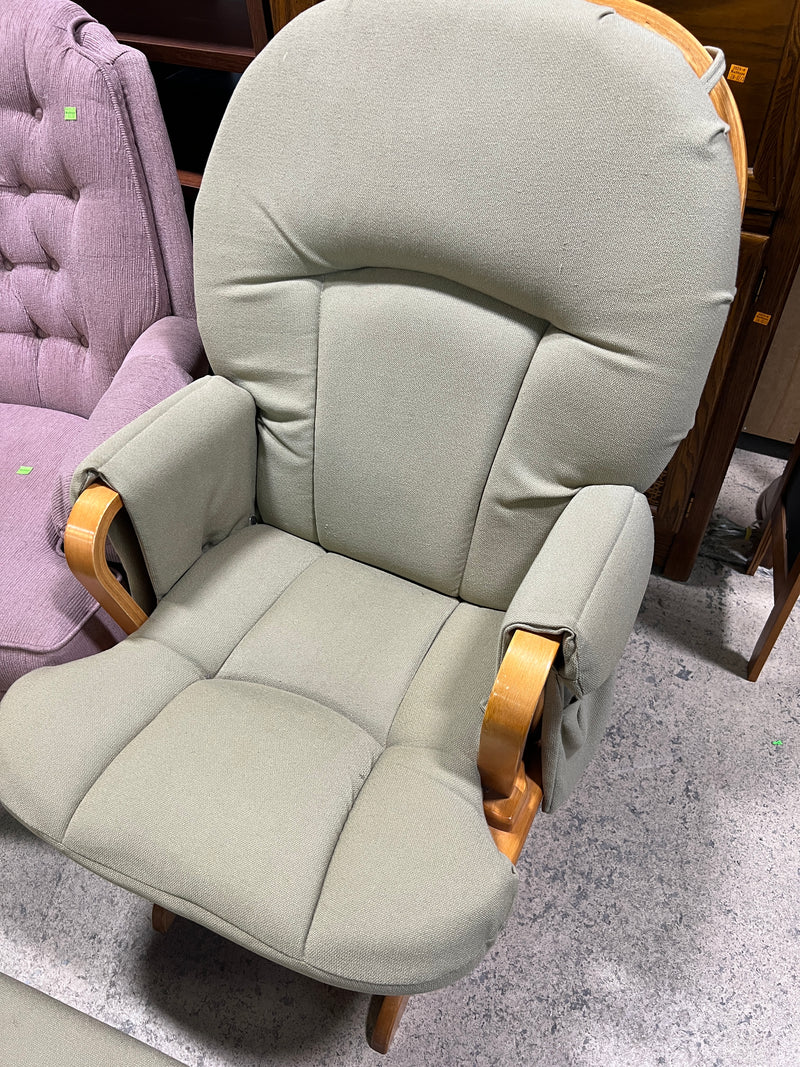 Wooden Glider Rocking Chair with Matching Ottoman – Sage Green Cushions