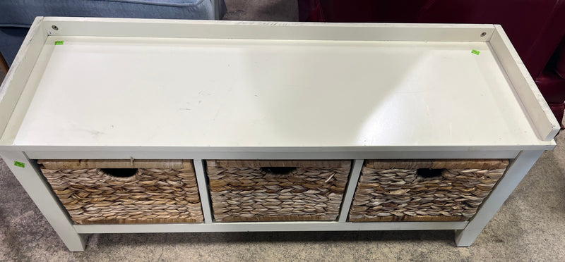 Cream Bench/Storage Unit with Wicker Drawers