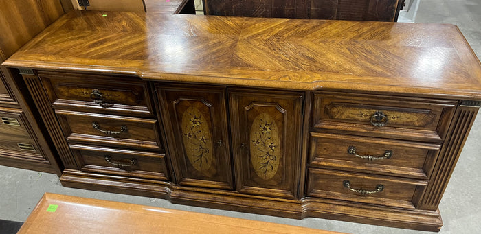 Vintage Solid Wood Dresser with Ornate Floral Detail