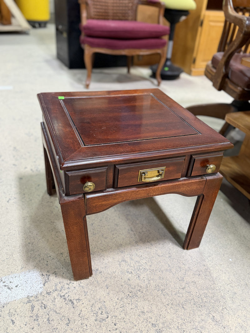 Vintage Mahogany Accent Table with Faux Drawer Front